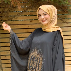 Muslim Dress, Long Sleeves Abaya, Engagement Dress, Dubai, Green, Black, Cream Abaya,Turkish Dress, Kaftan, Turkish Abaya, 2 in 1 abaya