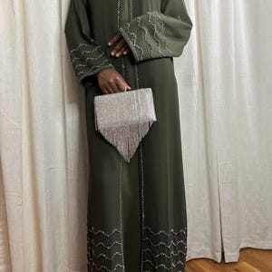 Modest Olive Green Abaya/Dubai Abaya/Green Abaya/Eid Outfit/Eid Abaya/Women’s Abaya/Rhinestone Abaya/Nikkah Dress