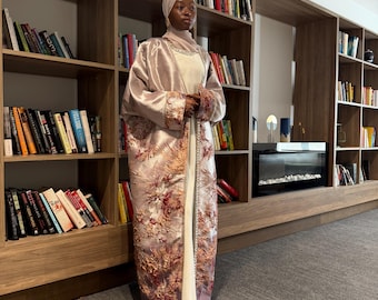 Luxury Brocade Abaya Set with Inner Dress (Mavue Pink)