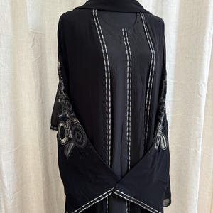 Elegant Black Dubai Abaya Set /Women Black Abaya/Black Floral Abaya/Black Open Abaya/Black Luxury Abaya/Rhinestone Black Abaya/Ramadan Abaya