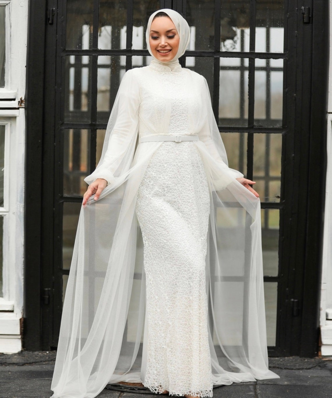 Muslim Wedding Dress,nikkah Dress,long Sleeves Dress,white Wedding