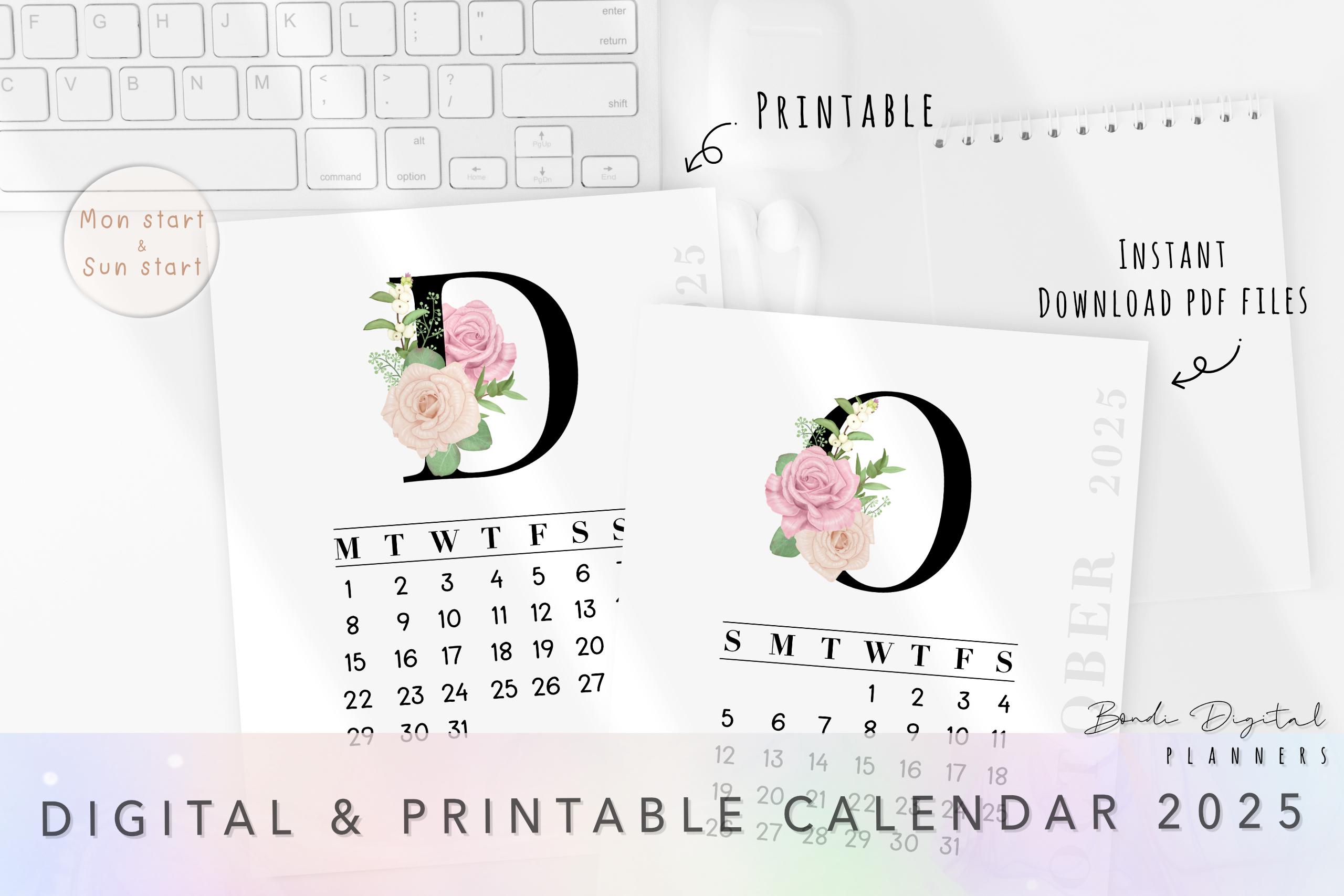 Printable Calendar 2025 | Digital Calendars | Minimalistic |aesthetic ...