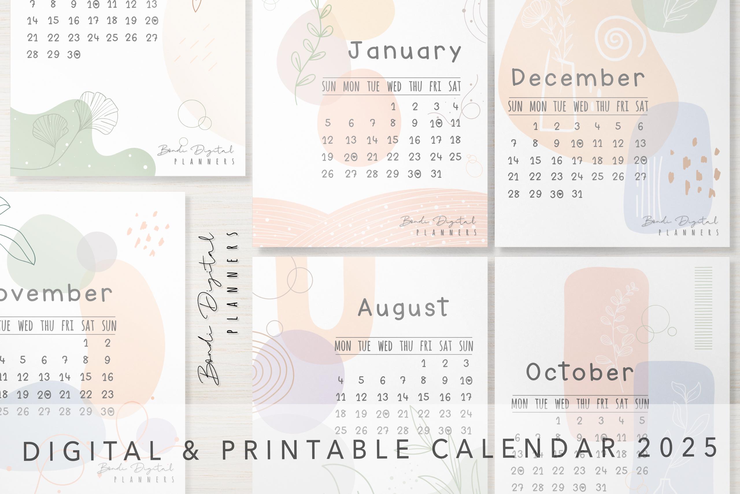 Printable Calendar 2025 | Digital Calendars | Aesthetic | Abstract ...