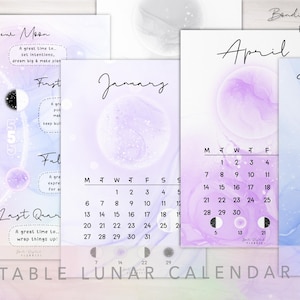 Lunar Calendar 2025 | Moon Phases Calendars | Printable Digital Pastel ...