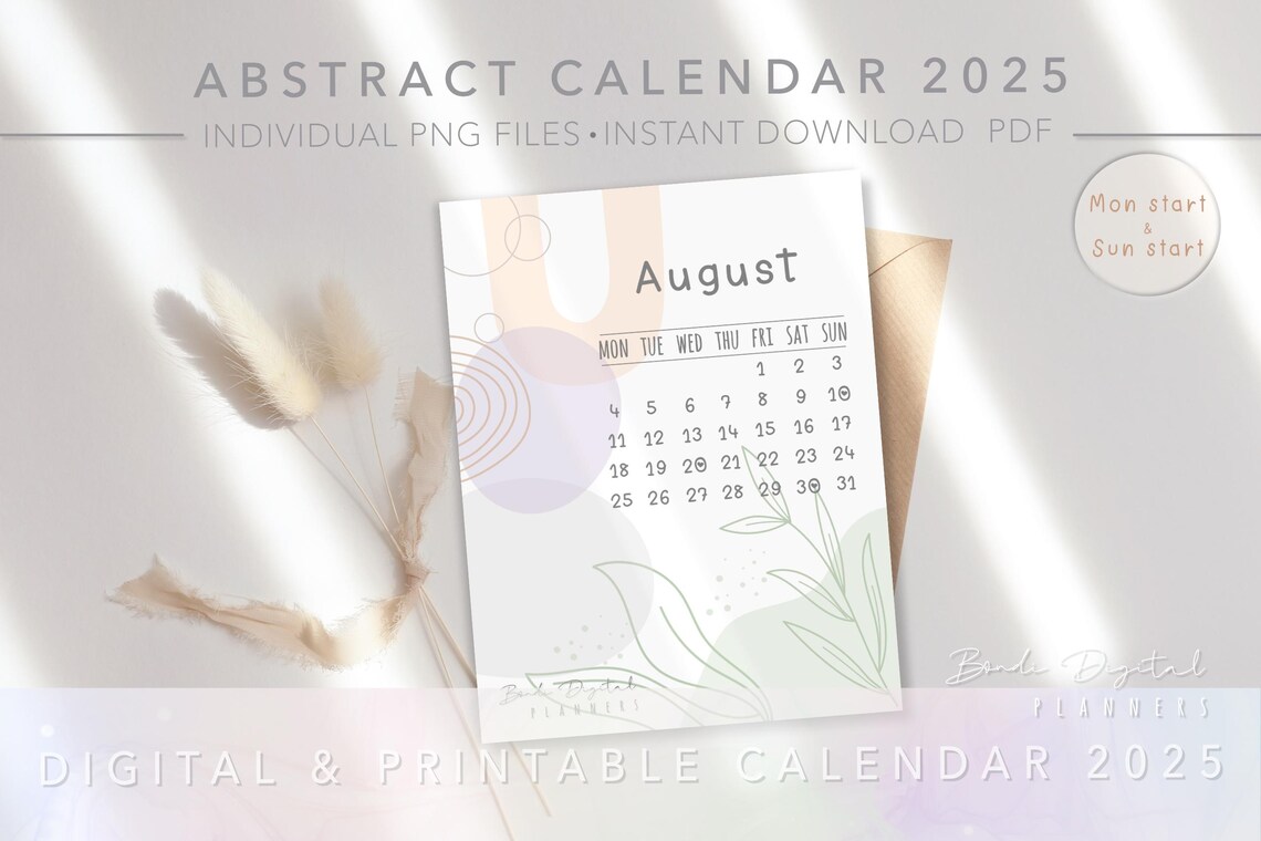 Printable Calendar 2025 | Digital Calendars | Aesthetic | Abstract ...