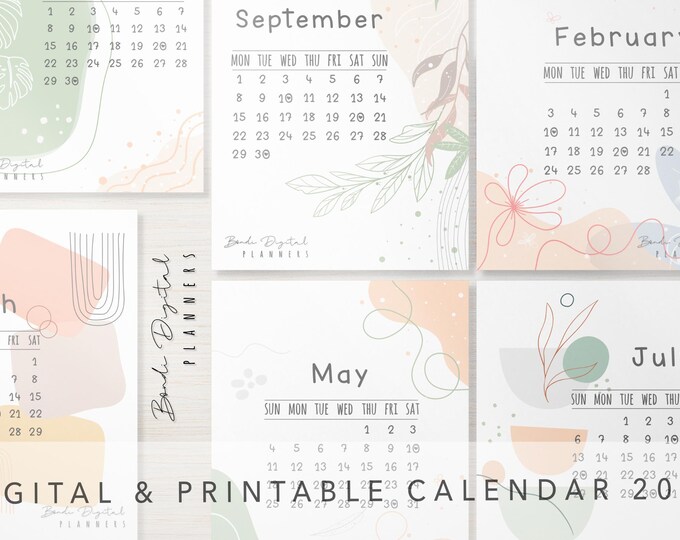 Printable Calendar 2025 Digital Calendars Minimalistic aesthetic ...
