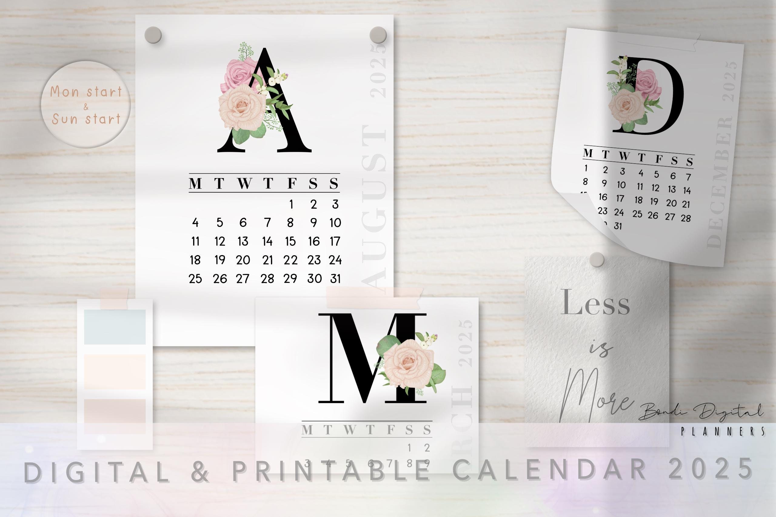 Printable Calendar 2025 | Digital Calendars | Minimalistic |aesthetic ...