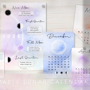 Lunar Calendar 2025 | Moon Phases Calendars | Printable Digital Pastel ...