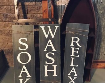 Soak Wash Relax wood sign, Bathroom Decor Sign, farmhouse decor, bathroom decor, bathroom sign, signs for bathroom, bathroom wall decor