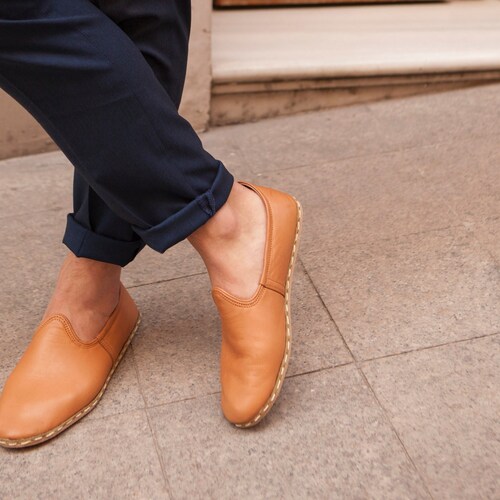 Men Tan Brown Handmade Leather Slip-ons 