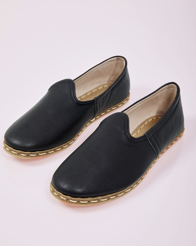 Women Black Flat Leather Shoes Casual Leather Shoes Handmade Etsy