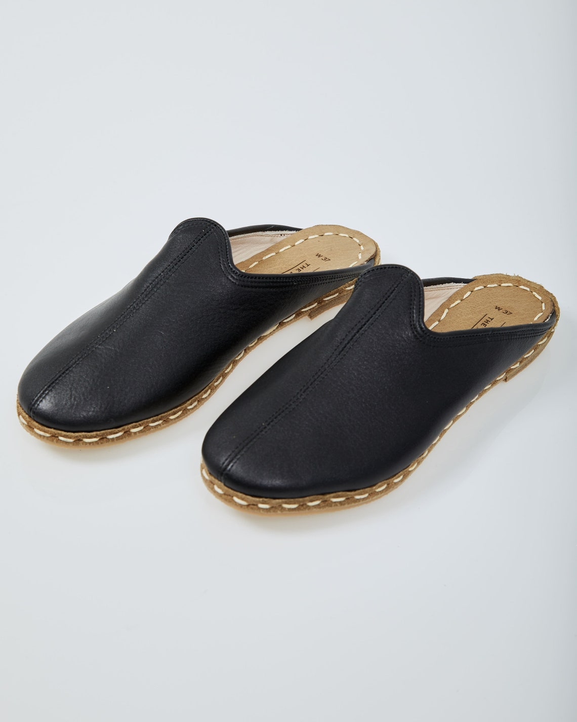 Women Black Leather Slippers Black Slippers Handmade Leather Etsy