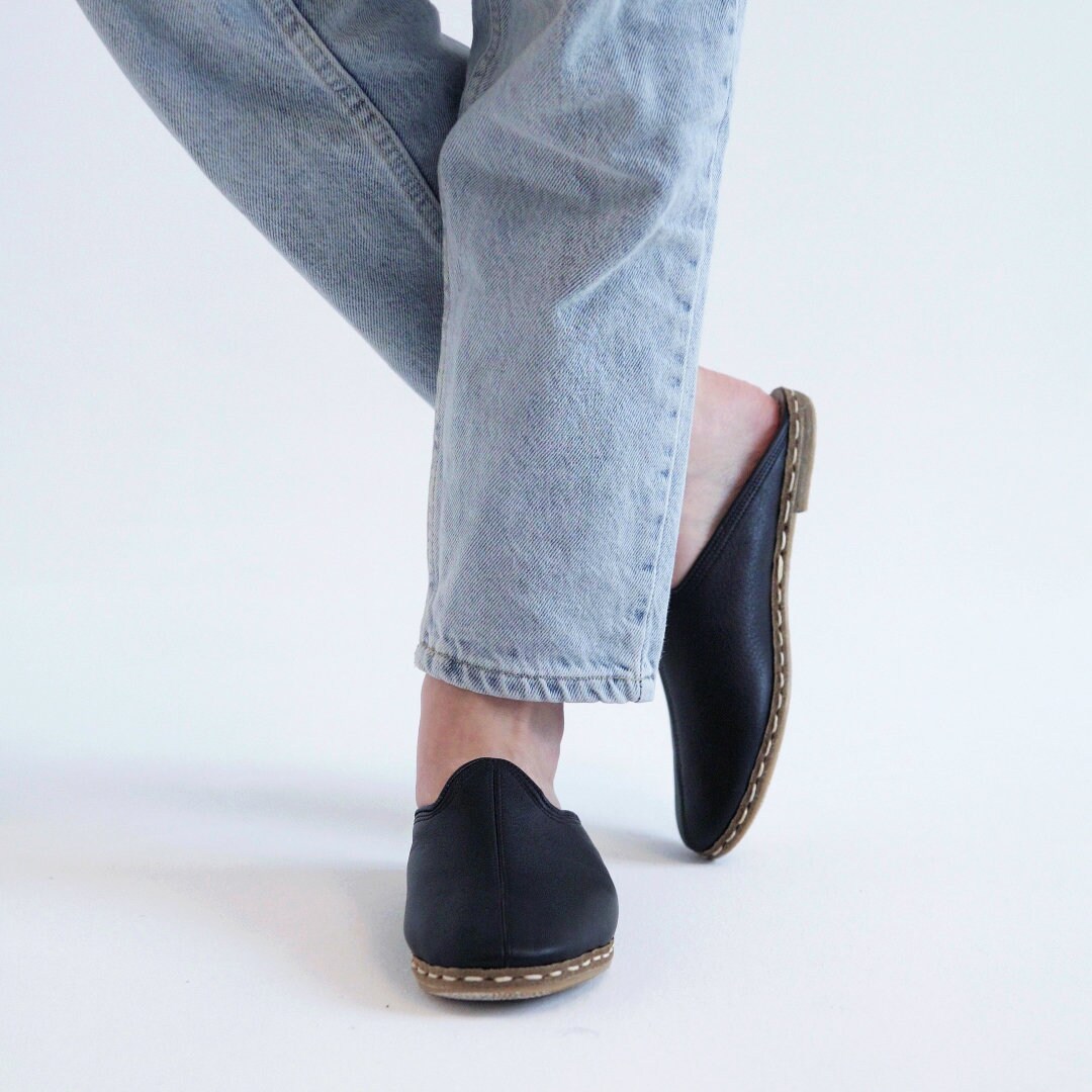 Women Black Leather Slippers Black Slippers Handmade Leather Etsy