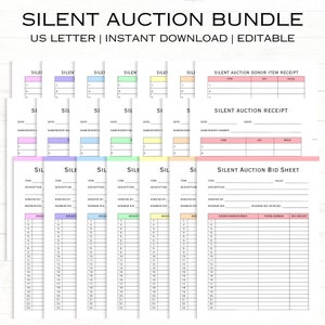 Printable Silent Auction Editable Template, Editable Auction Receipt, Editable Invoice, Fundraiser Forms, Silent Auction Bid Sheet Editable
