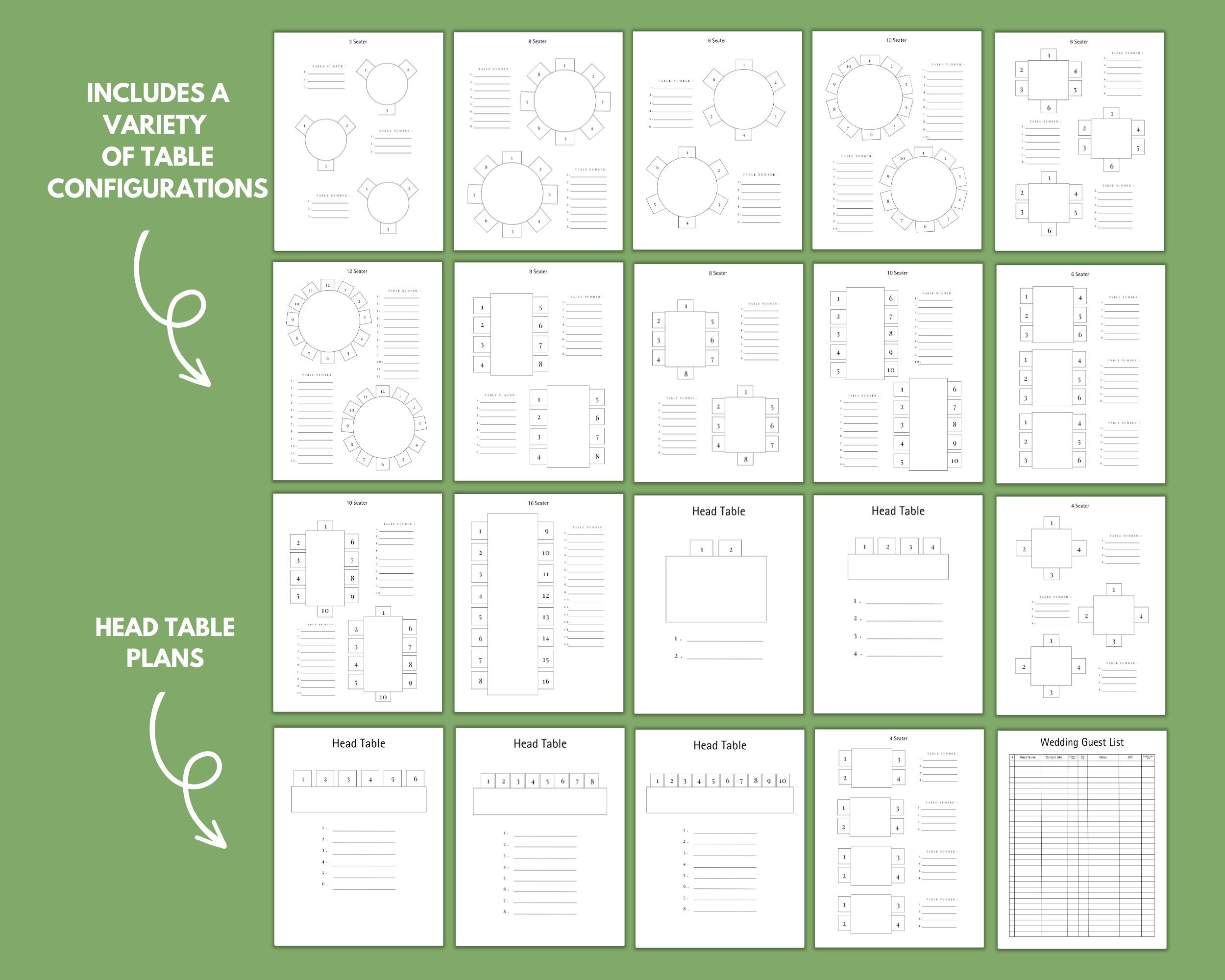 Printable Wedding Table Chart Template Table Seating Planner Event