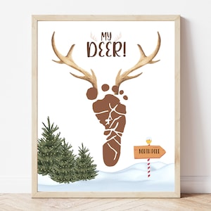 My Deer Handprint Footprint Art Craft, Holiday Handprint Art, DIY Craft for Kids Baby Toddler Daycare Activity Preschool Activity