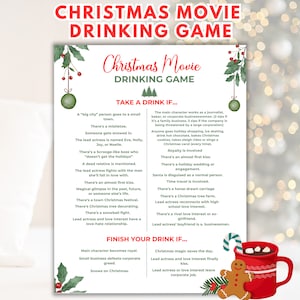 Countdown to Christmas Movie Drinking Game, Holiday Game, Adult Drinking Game, Christmas Party Printable Games, US LETTER & A4
