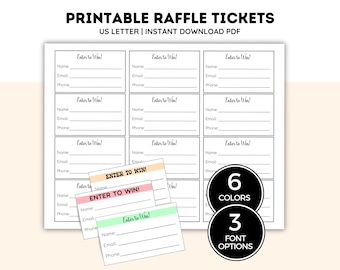 Printable Raffle Tickets, Enter to Win tickets, Fundraiser Raffle Ticket Template, Simple Raffle Ticket Instant Download, Drawing Ticket PDF