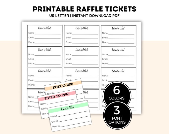 Modern Printable Raffle Ticket Template for Canva Editable Custom Draw