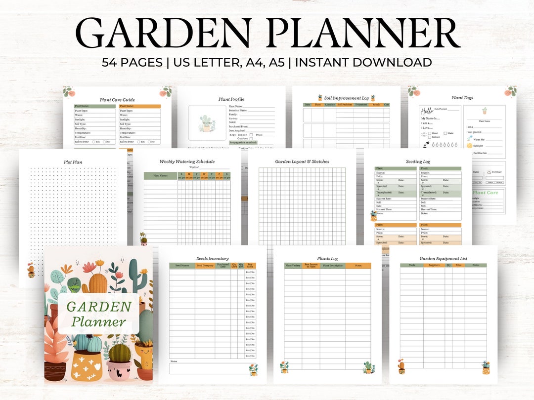 Garden Planner, Garden Journal Printable, Garden Calendar, Garden Log ...