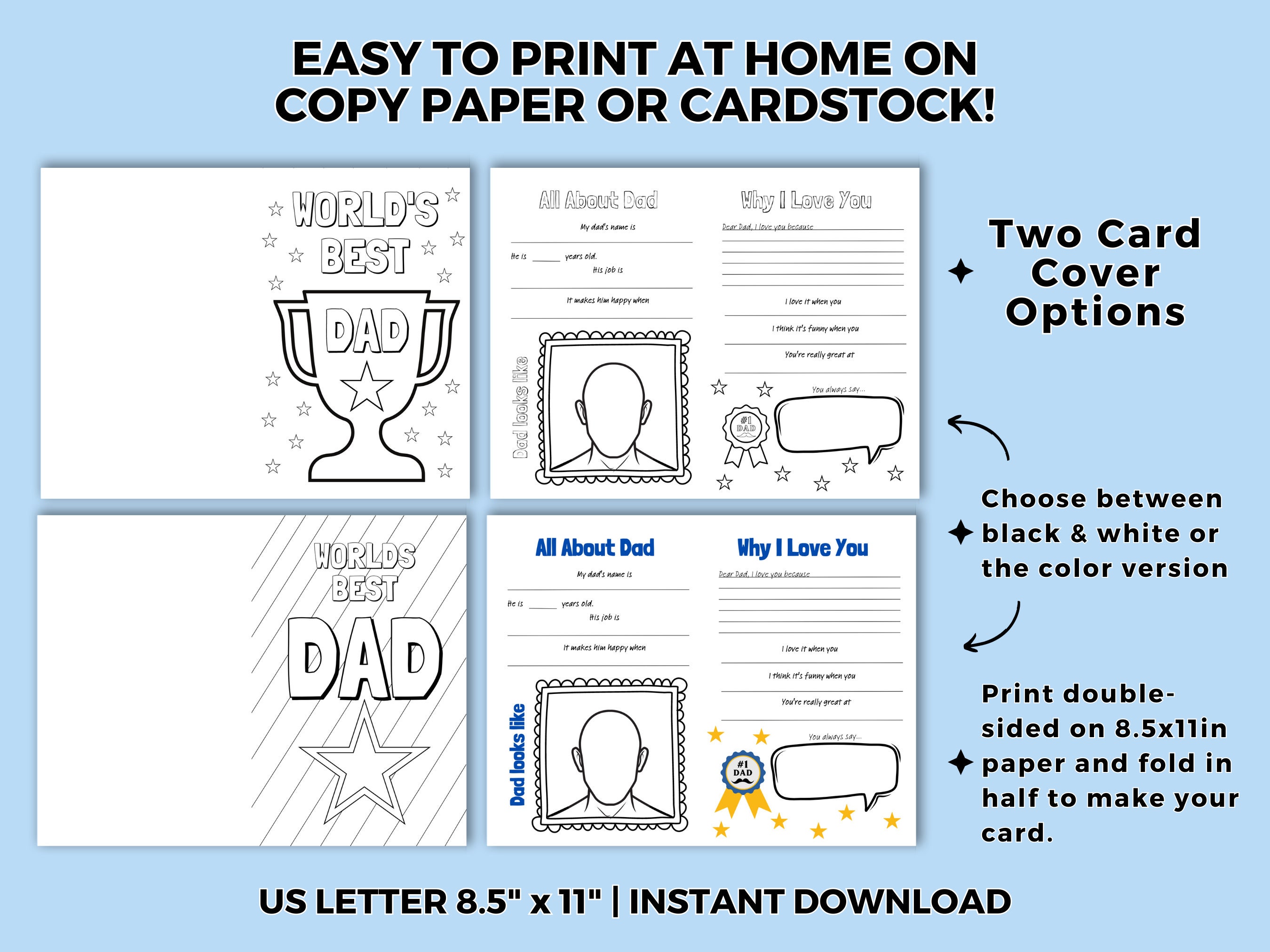 All About Dad Printable Coloring Card for Father's Day Crafts for Kids ...