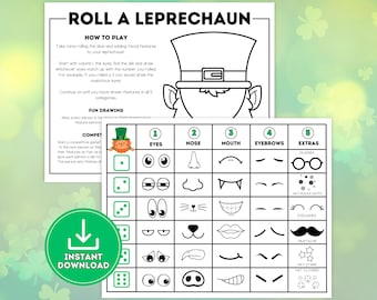 Roll a Leprechaun Game, Build a Leprechaun Printable, Draw a Leprechaun Classroom Activity for Kids, St. Patricks Day Activity Game for Kids