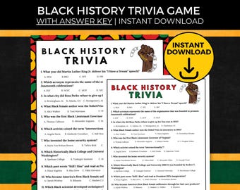 Black History Month Trivia, Printable Black History Month Games, Black History Quiz, Classroom Party Activity for Kids, Instant Download