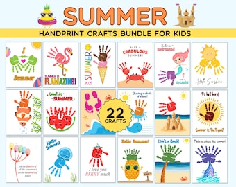 Manualidad de verano con huellas de manos para niños / Arte de verano imprimible para niños / Manualidad con huellas de manos / Arte con huellas / Arte con huellas de manos
