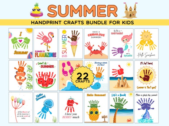 子供向けの夏の手形クラフト | 子供向けの印刷可能な夏のアート | 手形