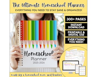 Digital Homeschool Planner for Multiple Kids Printable 2026 2027 2028, Homeschool Mom Planning Pages, Homeschool Planner Gradebook