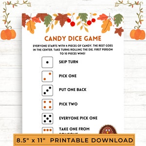 Candy Dice Thanksgiving Dinner Games Bundle, Thanksgiving Printable Games, Thanksgiving Activity, Family Game Night, Turkey Day Games