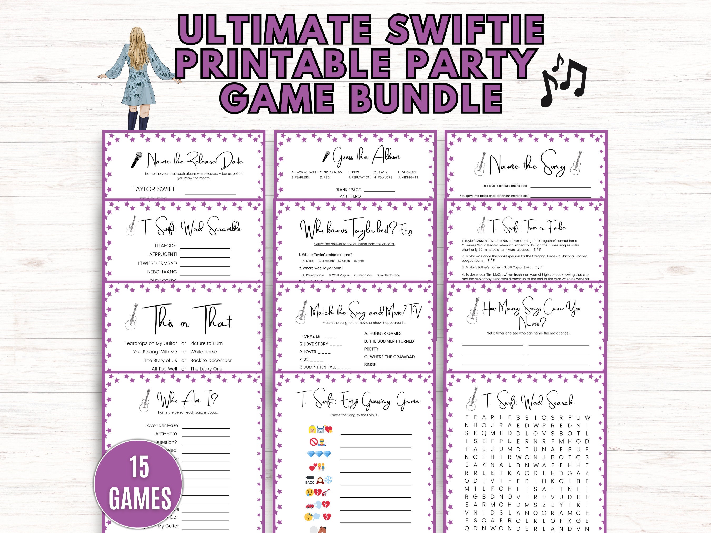 Swiftie Party Games, Taylor Party Game Bundle, T Swift Party, Party Decor,  Teen Party Games, Bridal Shower Games Bundle, Party Decor 