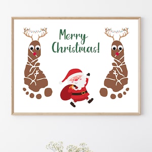 Santa Reindeer Footprint Art, Christmas Footprint Art, Christmas Crafts for Toddlers, DIY Craft for Kids, Daycare Preschool Activity