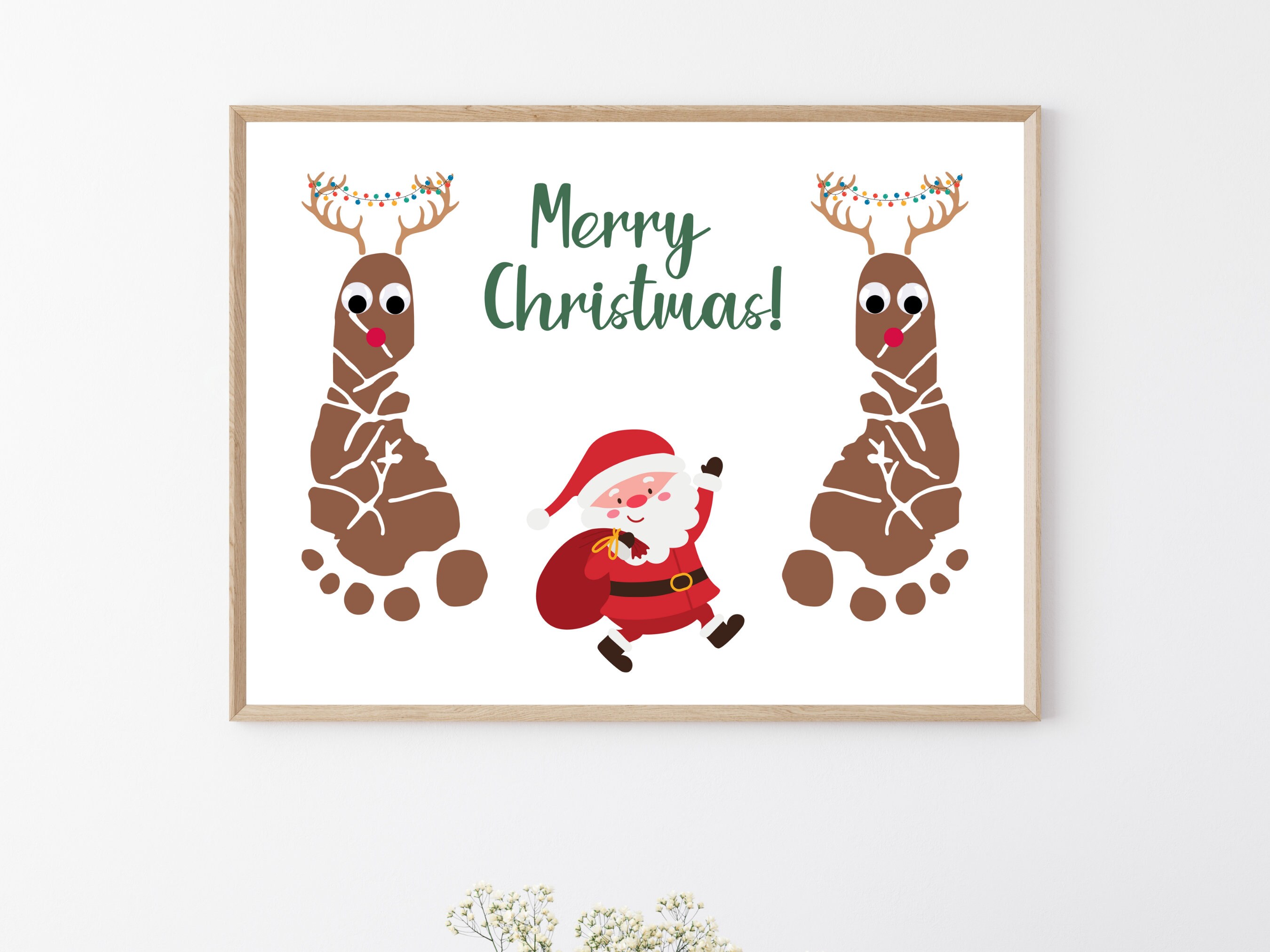 Santa Reindeer Footprint Art, Christmas Footprint Art, Christmas Crafts for Toddlers, DIY Craft for Kids, Daycare Preschool Activity