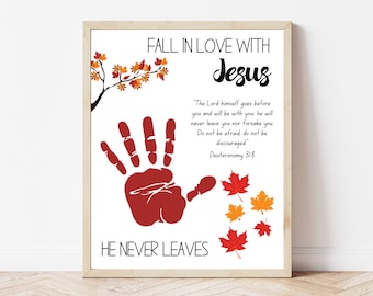 Fall in Love With Jesus Handprint Art, Bible Lesson Handprint Craft, Kids Crafts Memory Keepsake, Sunday School Lesson Bible Craft Printable