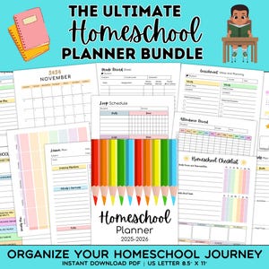 Digital Homeschool Planner Printable 2025-2026, Homeschool Mom Planning Pages, Homeschool Teacher Planner, Homeschool Organizer