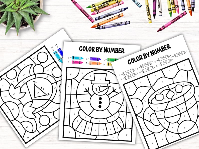 Winter Color by Number, Winter Coloring Pages, Holiday Crafts for Kids