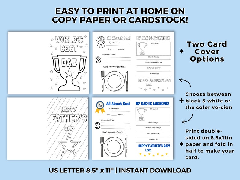 All About Dad Printable Coloring Card for Father's Day Crafts for Kids ...