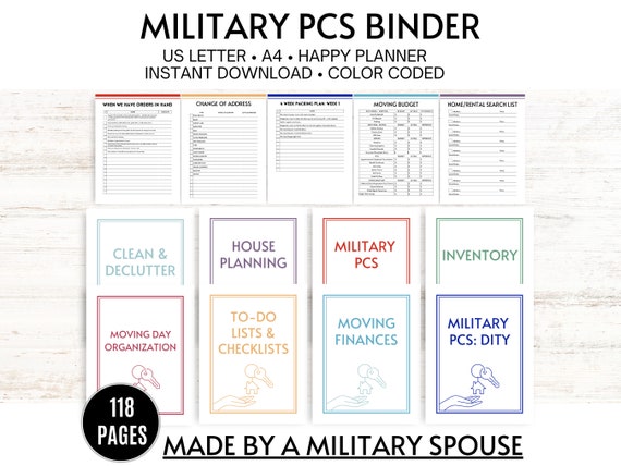 PCS Binder Printable PCS Checklist | Moving Checklist, Moving Binder | Military Gift | Military Move Planner | PCS Expense Tracker