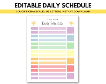 Kids Daily Schedule Template Printable, Homeschool Mom Daily Routine, Personalized Daily Routine, Preschool Daycare Schedule, PDF & CANVA