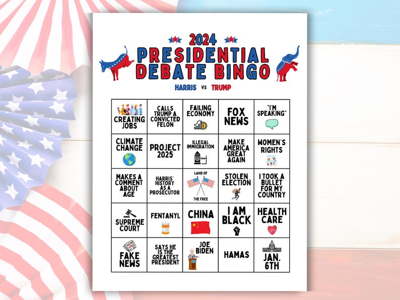Presidential Debate 2024 Bingo Game Cards, Trump Vs Harris Debate