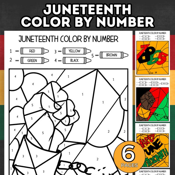 Juneteenth Color-by-Number Coloring Page for Kids, Juneteenth Celebration Coloring Sheet Activity, Classroom Party Activities, Freedom Day