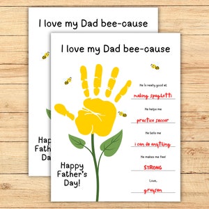 Todo sobre mi papá, Amo a mi papá porque es imprimible, Arte de huellas del Día del Padre, Artesanía de huellas del Día del Padre para niños, Regalo para papá, PDF imprimible