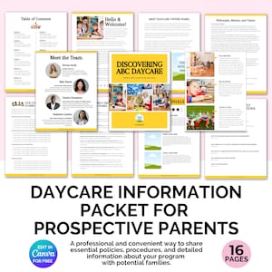Daycare Information Packet, Childcare Center Information Packet for Tours & E-Brochures, In-Home Daycare, Preschools, Childcare Business PDF
