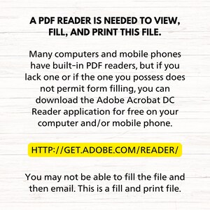 Puede incluir: Un mensaje de texto sobre un fondo de madera explica que se necesita un lector de PDF para ver, rellenar e imprimir el archivo. El mensaje tambi&eacute;n incluye un enlace para descargar Adobe Acrobat DC Reader de forma gratuita.