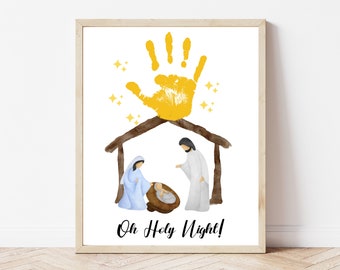 Nativity Story Christmas Handprint Art, Oh Holy Night Handprint Craft, Sunday School Printable Bible Crafts for Kids, Holiday handprint