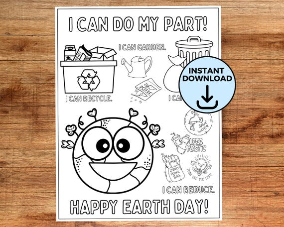 Earth Day Printable Coloring Page, Reduce Reuse Recycling Recycle, Printable Earth Day Day Craft, Earth Day Activity