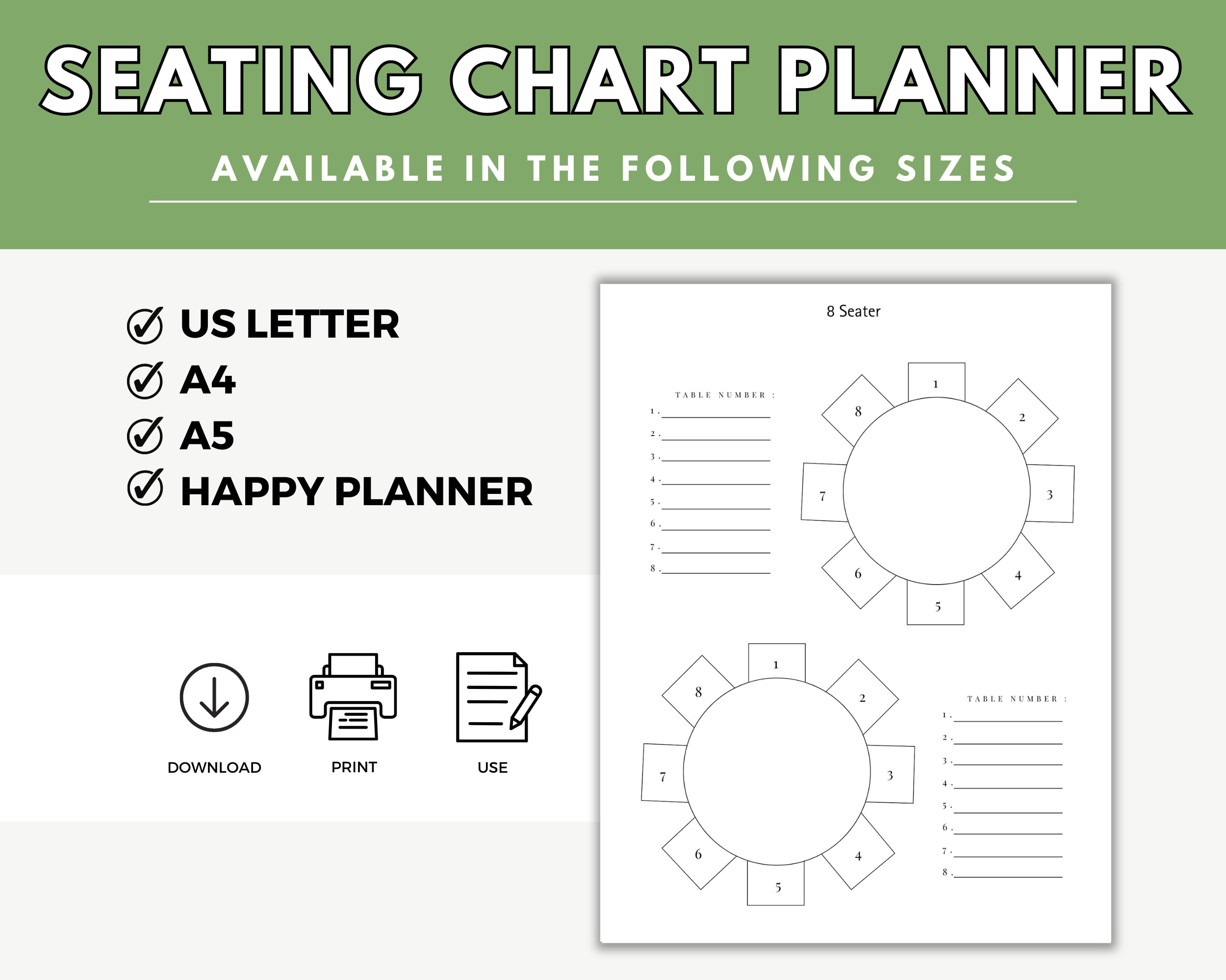Printable Wedding Table Chart Template, Round Table Seating Planner ...