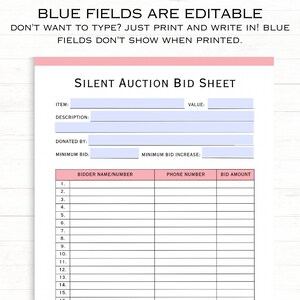 Printable Silent Auction Editable Template, Editable Auction Receipt ...