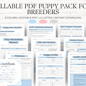 Breeder Puppy Pack Fillable PDF Dog Vaccination Form Dog Breeder Records Puppy Vaccination Record Pet Planner